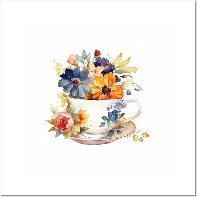 Whimsical Teacup With Flowers Wall Art by get2create